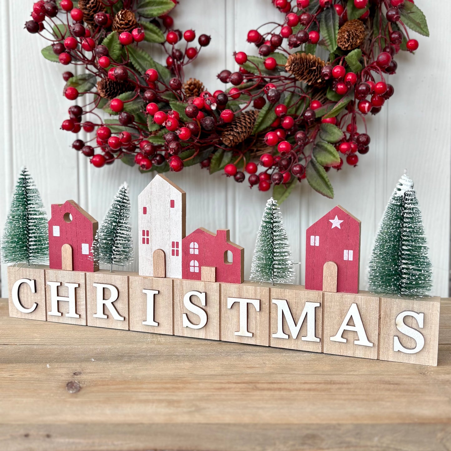 Rustic Wooden Christmas House Village Sign Ornament