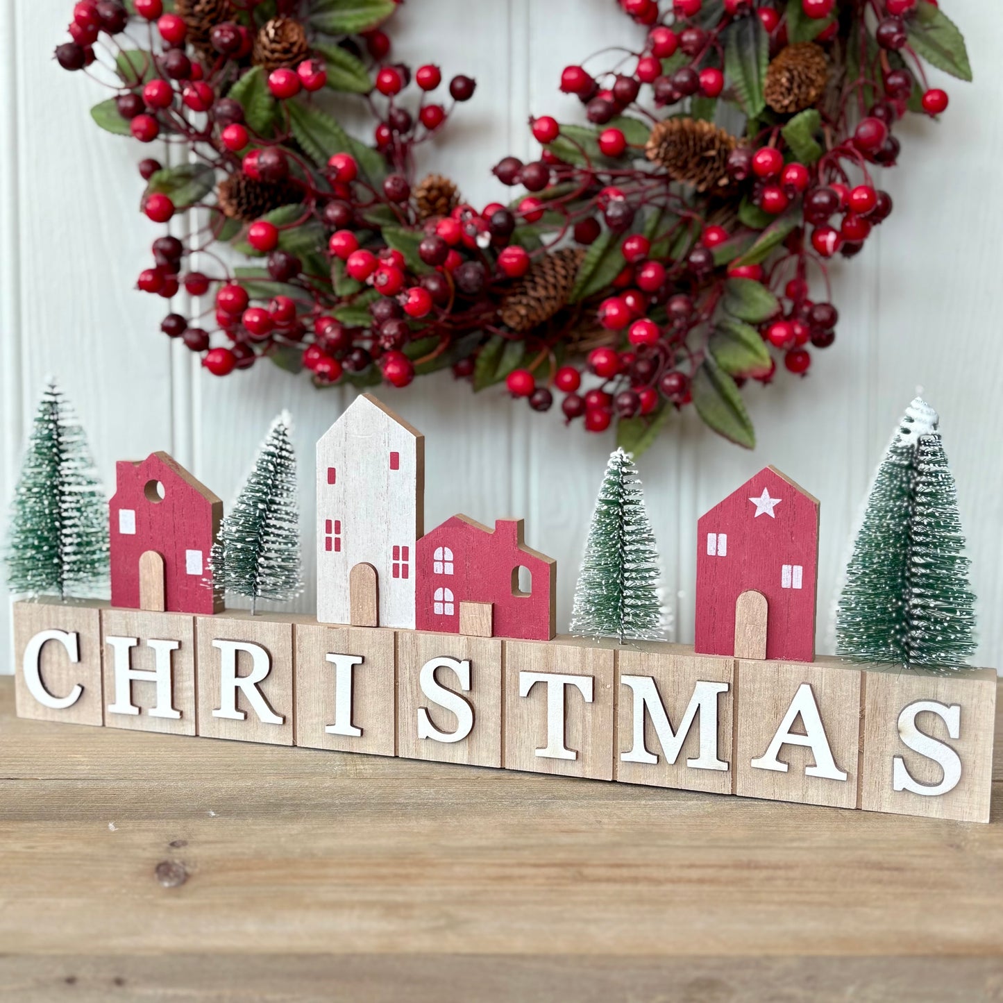 Rustic Wooden Christmas House Village Sign Ornament