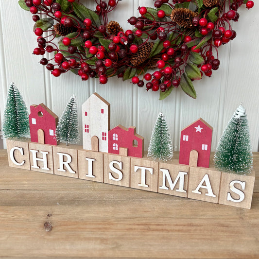 Rustic Wooden Christmas House Village Sign Ornament