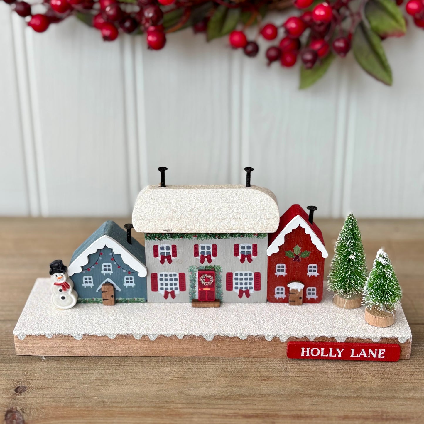 Wooden Christmas House Holly Lane Village Scene