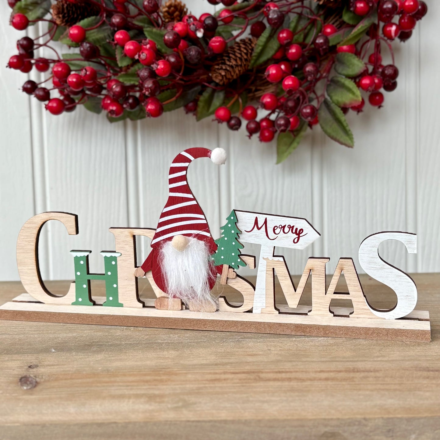 Wooden Christmas Santa Gonk Sign Ornament