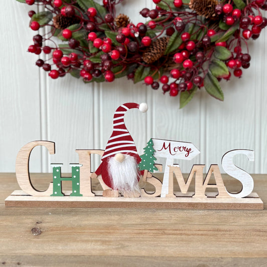 Wooden Christmas Santa Gonk Sign Ornament