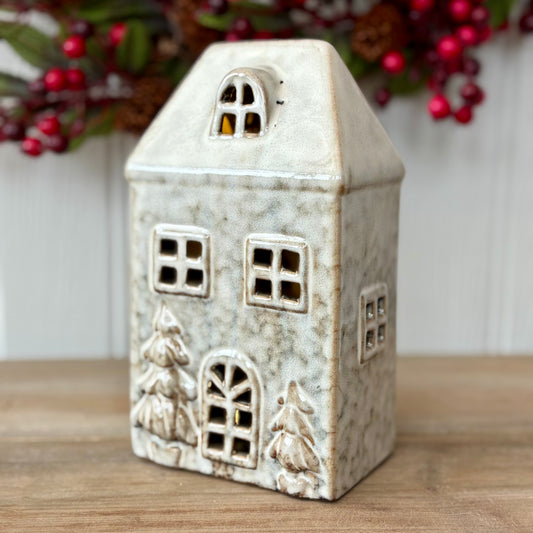 LED Ceramic Christmas House Decoration | Light Up Christmas Winter Cottage Ornament