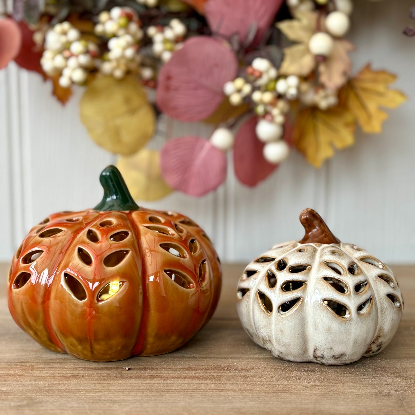 LED Ceramic Autumn Pumpkin Ornaments | Light-Up Autumn Decor