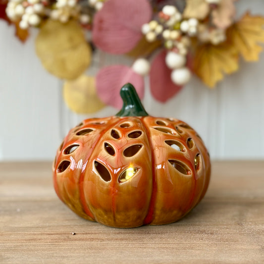 LED Ceramic Autumn Pumpkin Ornaments | Light-Up Autumn Decor