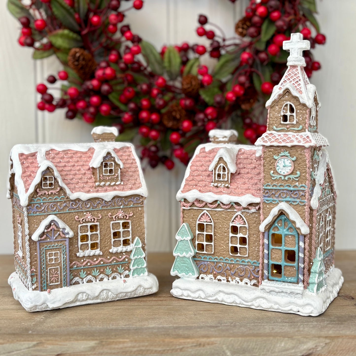Light Up Gingerbread House & Church Christmas Ornaments
