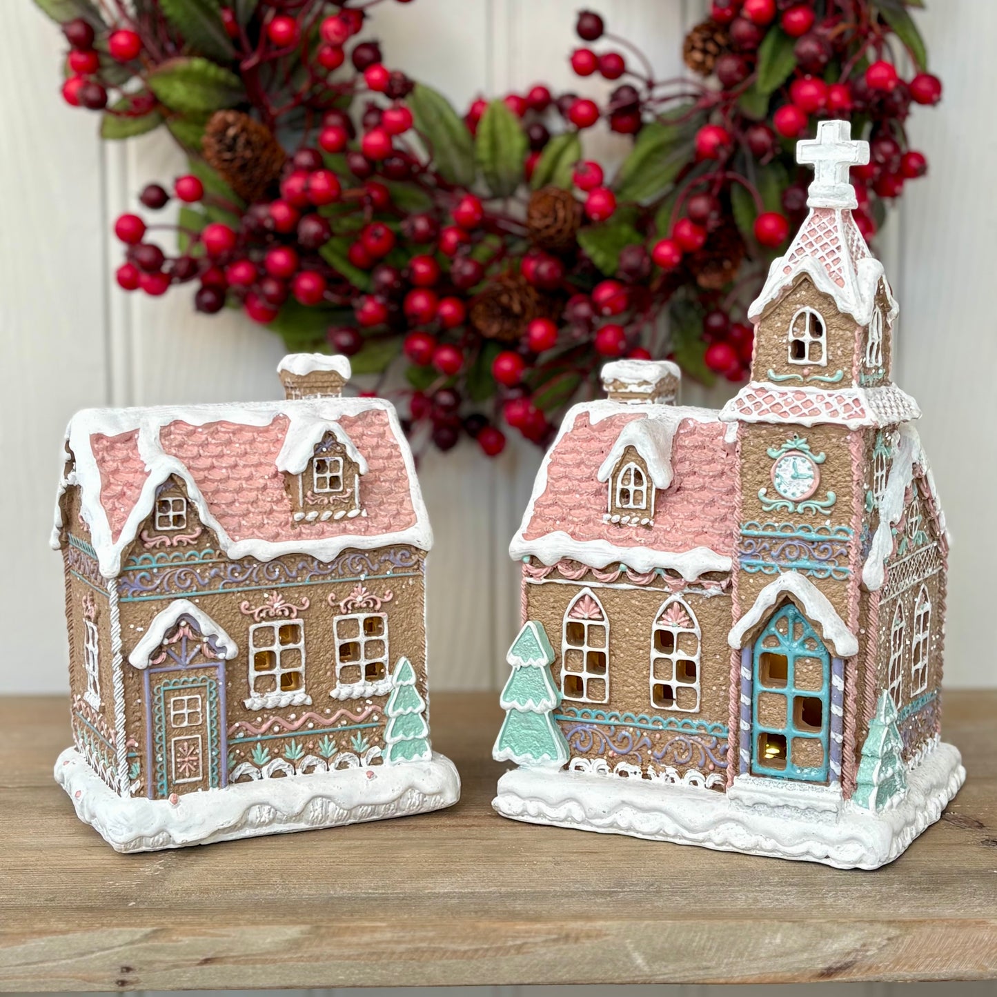 Light Up Gingerbread House & Church Christmas Ornaments