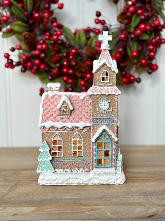 Light Up Gingerbread House & Church Christmas Ornaments
