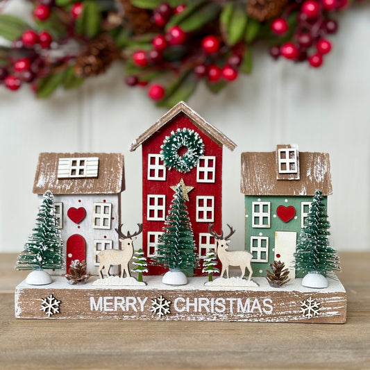 Rustic Wooden Christmas Village House Scene Ornament