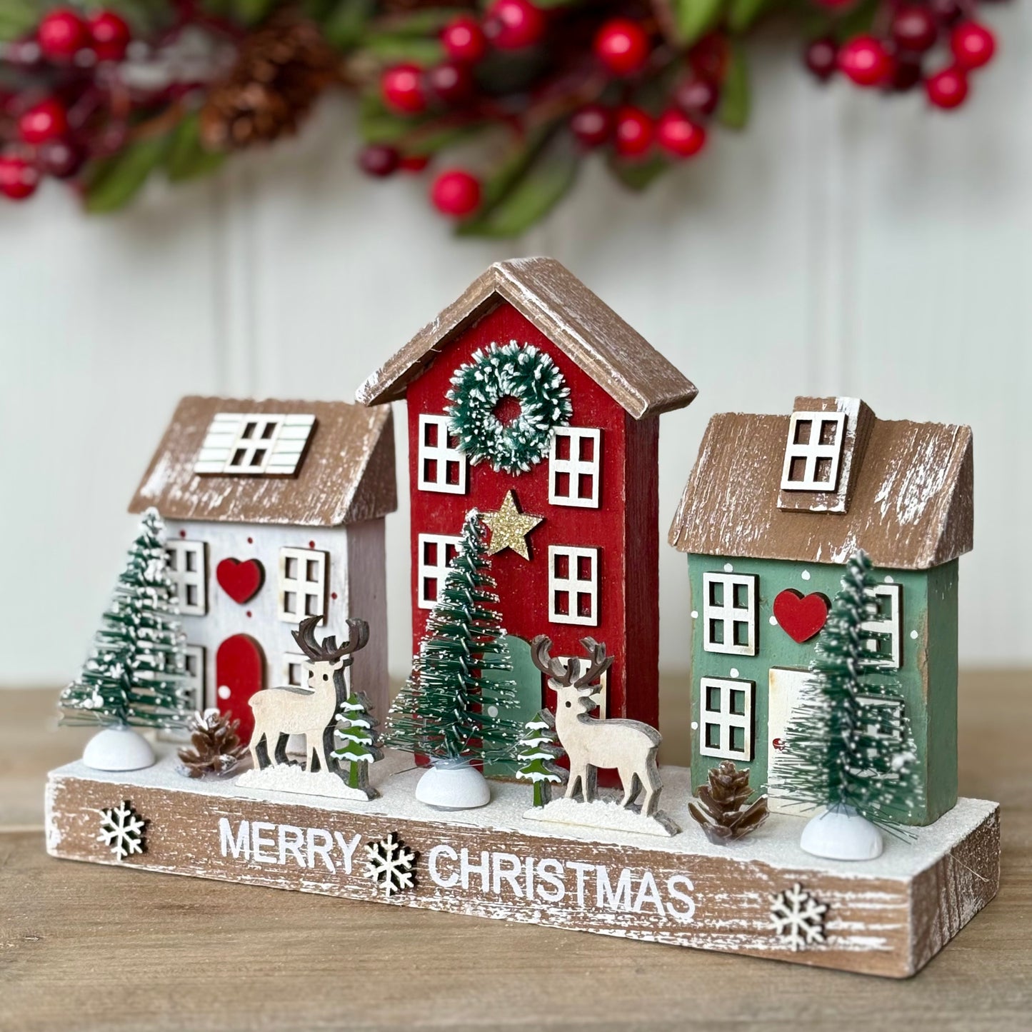 Rustic Wooden Christmas Village House Scene Ornament