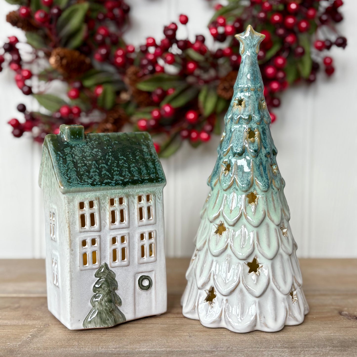 Ceramic LED Christmas House & Tree Decorations