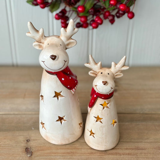 Ceramic LED Reindeer Decorations with Cutout Stars