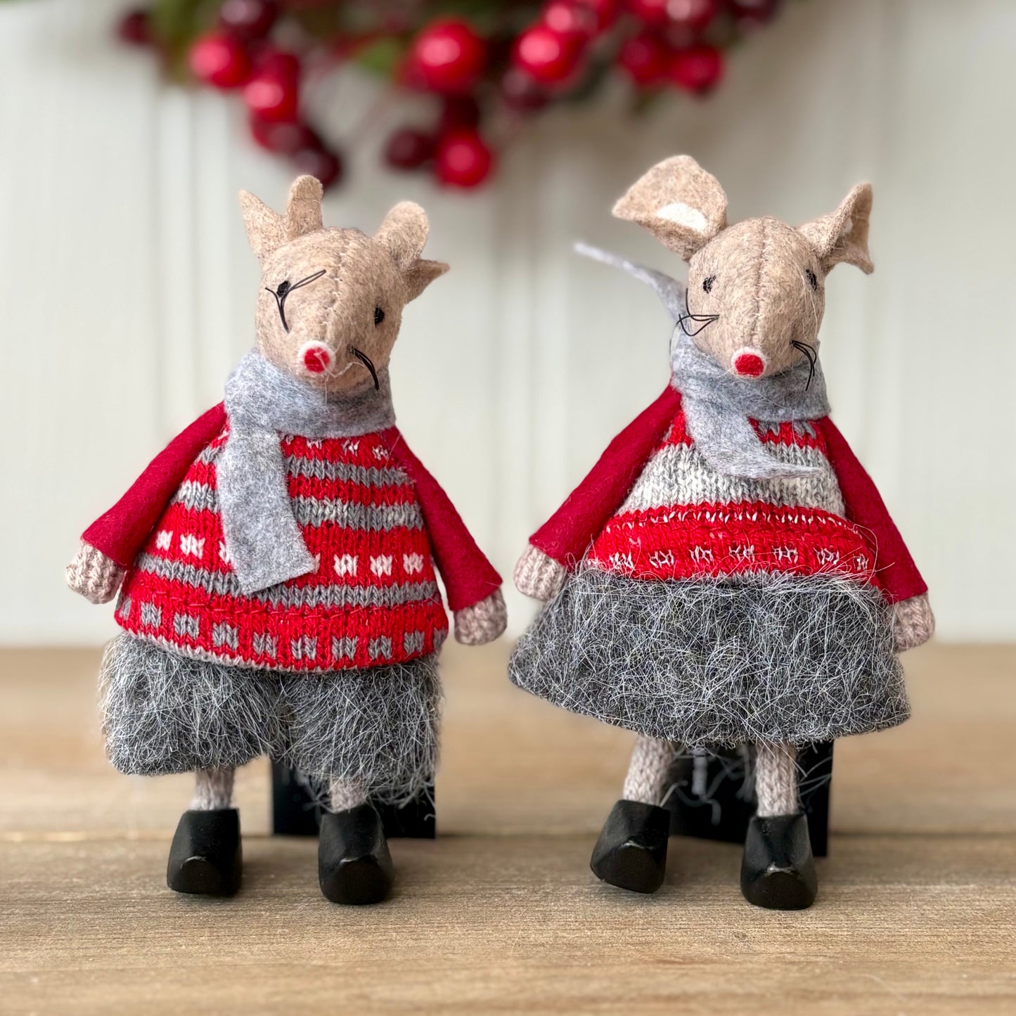 Christmas Mouse Ornaments with Knitted Jumpers