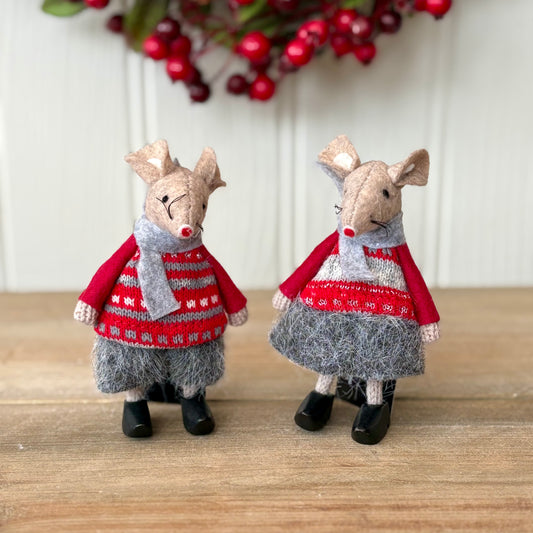 Christmas Mouse Ornaments with Knitted Jumpers