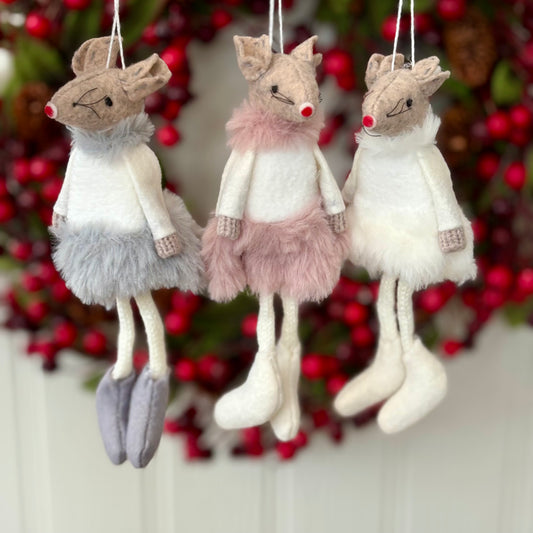 Hanging Felt Mouse Ornaments in Fluffy Dress