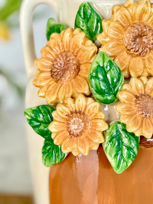 Large Ceramic 3D Sunflower Vase with Handles