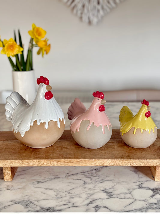 Ceramic Pastel Chicken Ornaments | Spring Hen Decorations