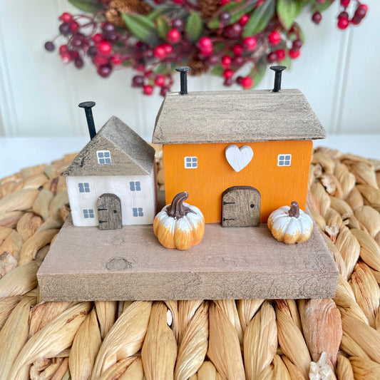 Wooden Autumn Pumpkin House Block