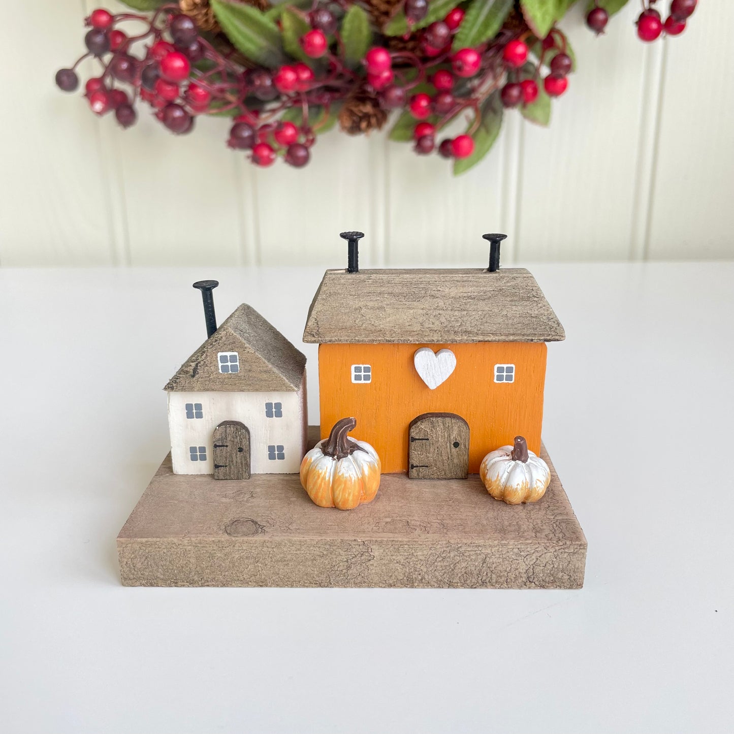 Wooden Autumn Pumpkin House Block