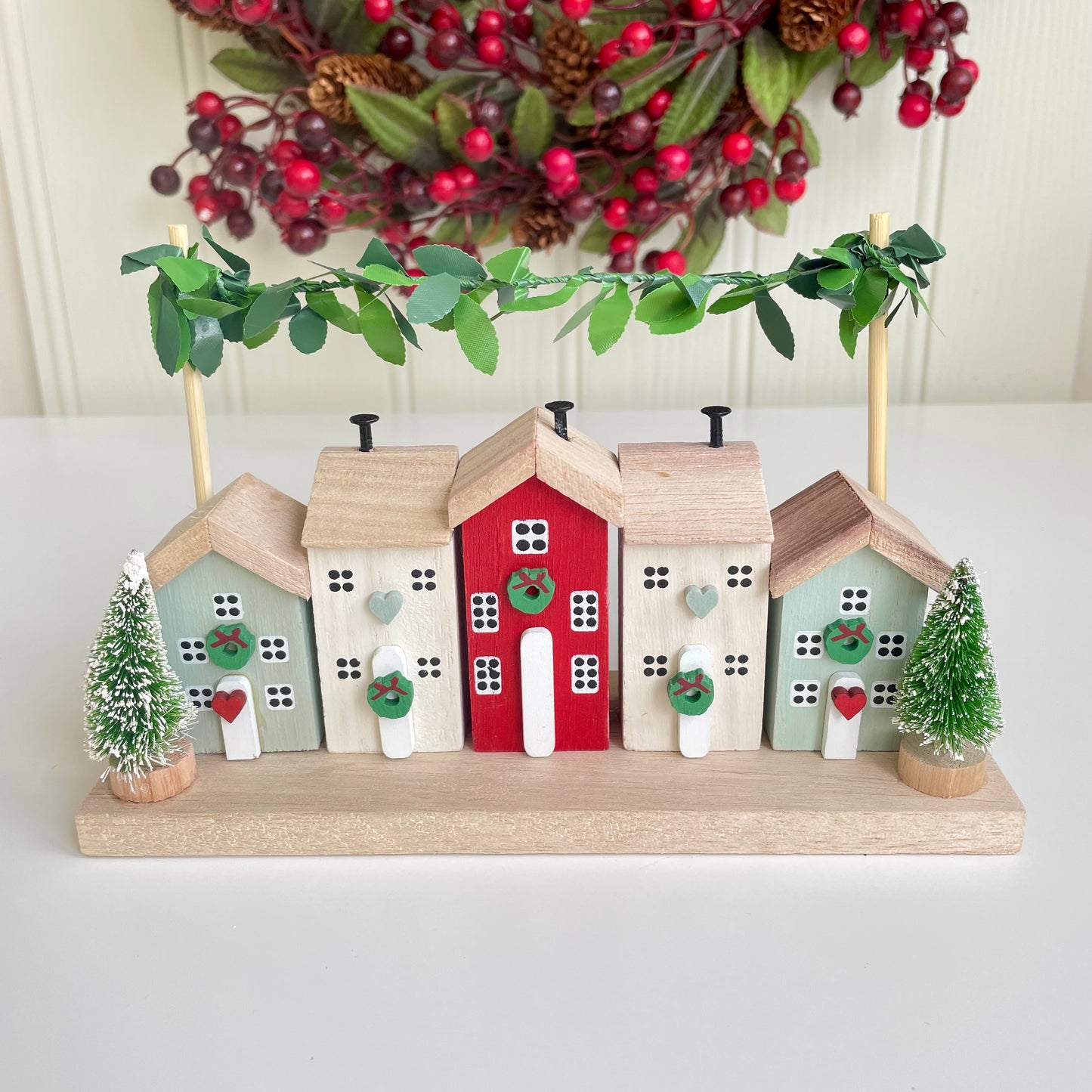 Wooden Christmas Street House Scene Ornament
