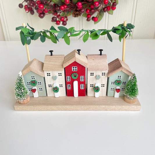 Wooden Christmas Street House Scene Ornament