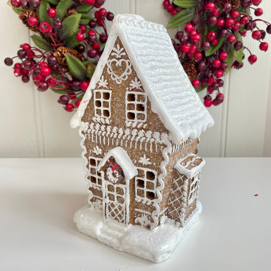 LED Light Up Ceramic Gingerbread House Christmas Ornaments