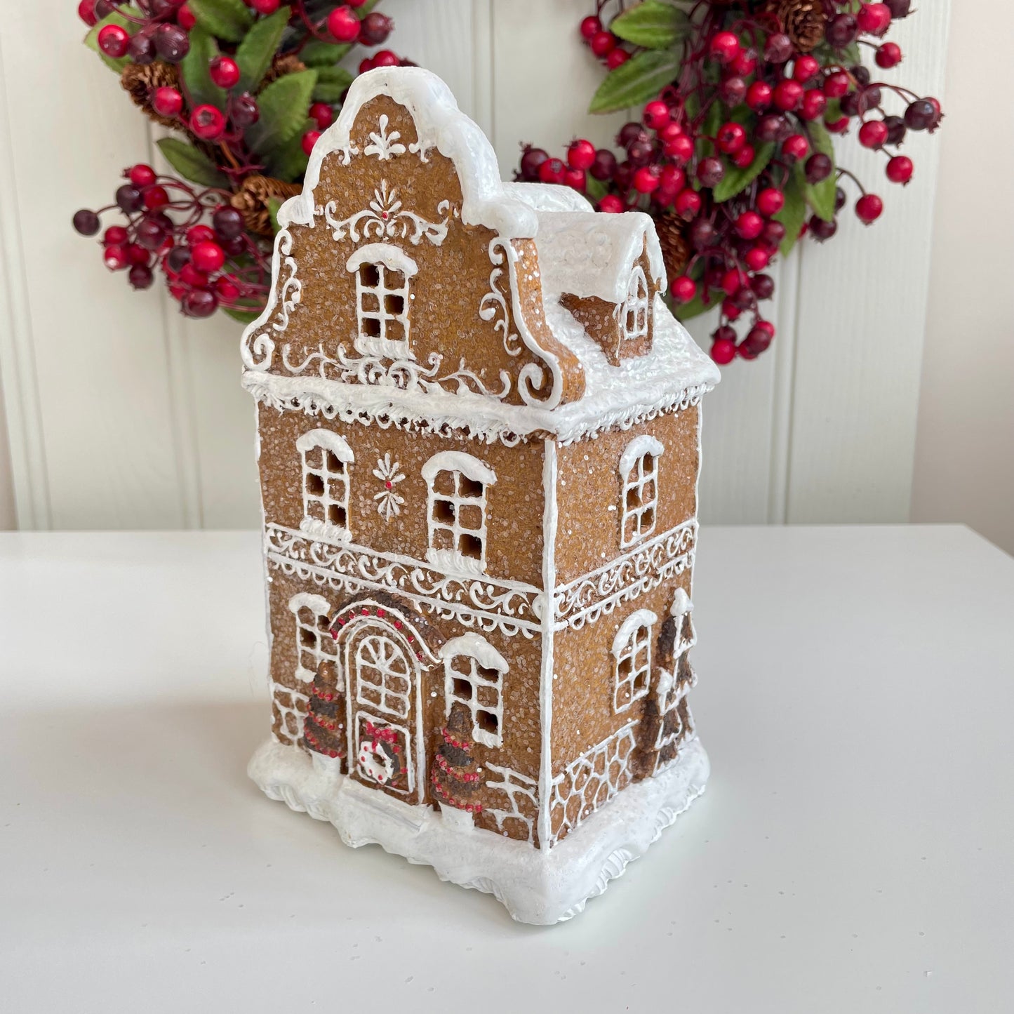 LED Light Up Ceramic Gingerbread House Christmas Ornaments