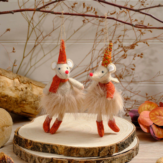 Fabric Festive Mouse Hangers in Hats & Scarves
