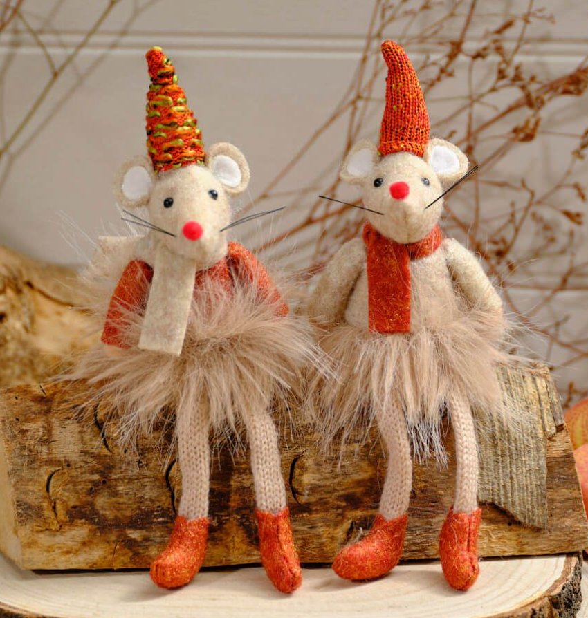 Fabric Festive Mouse Shelf Sitters in Hats & Scarves