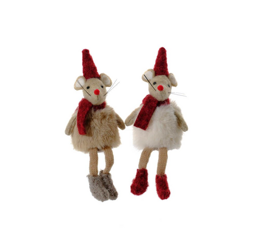 Fabric Christmas Mouse Shelf Sitters in Hats & Scarves