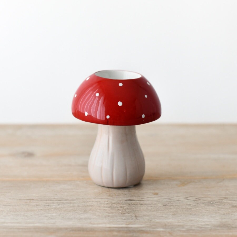 Ceramic Red Mushroom Autumn Tea Light Holder