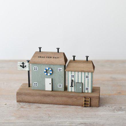 Wooden Beach House Ornament 'Seas the Day'