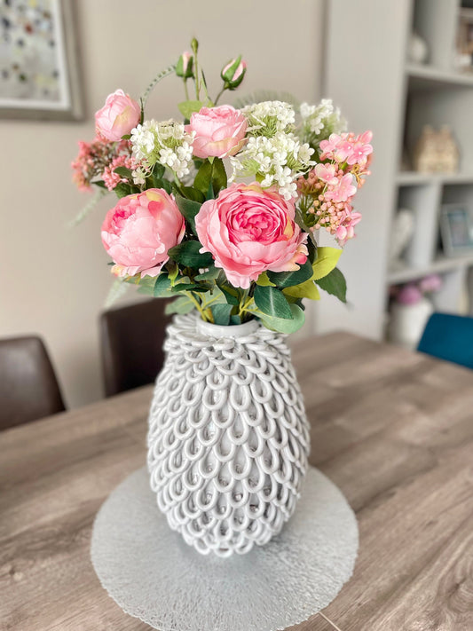 Artificial Pink Peony and Rose Flower Arrangement | Faux Peony Bouquet Arrangement