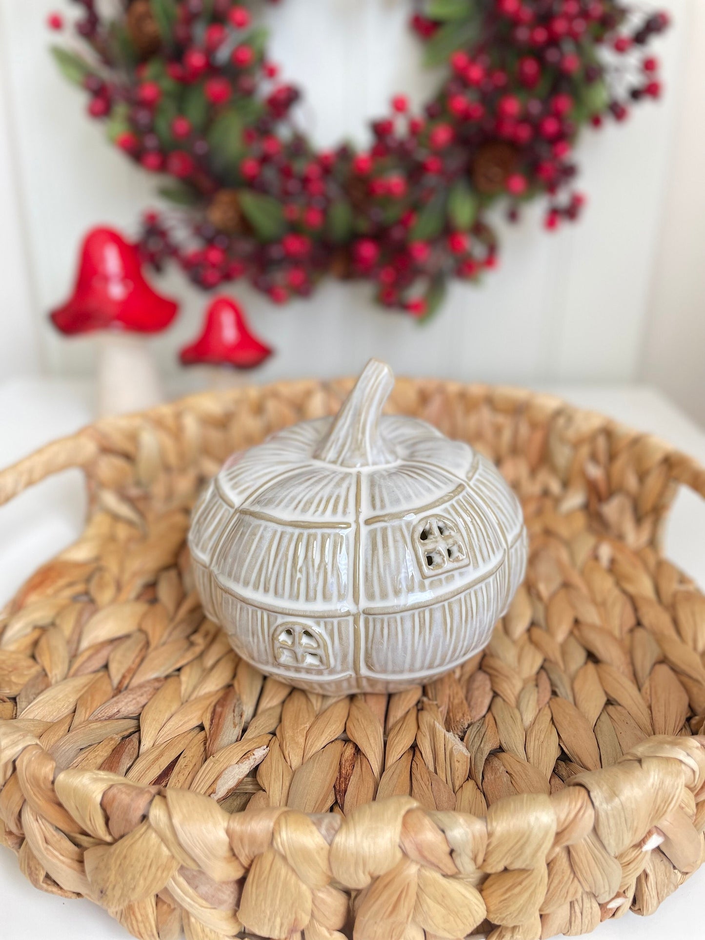 Ceramic Glazed LED Pumpkin House Ornament