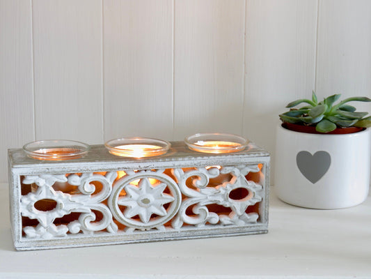 Rustic Carved Tea Light Holder - Wooden Candle Holder - Farmhouse Decor