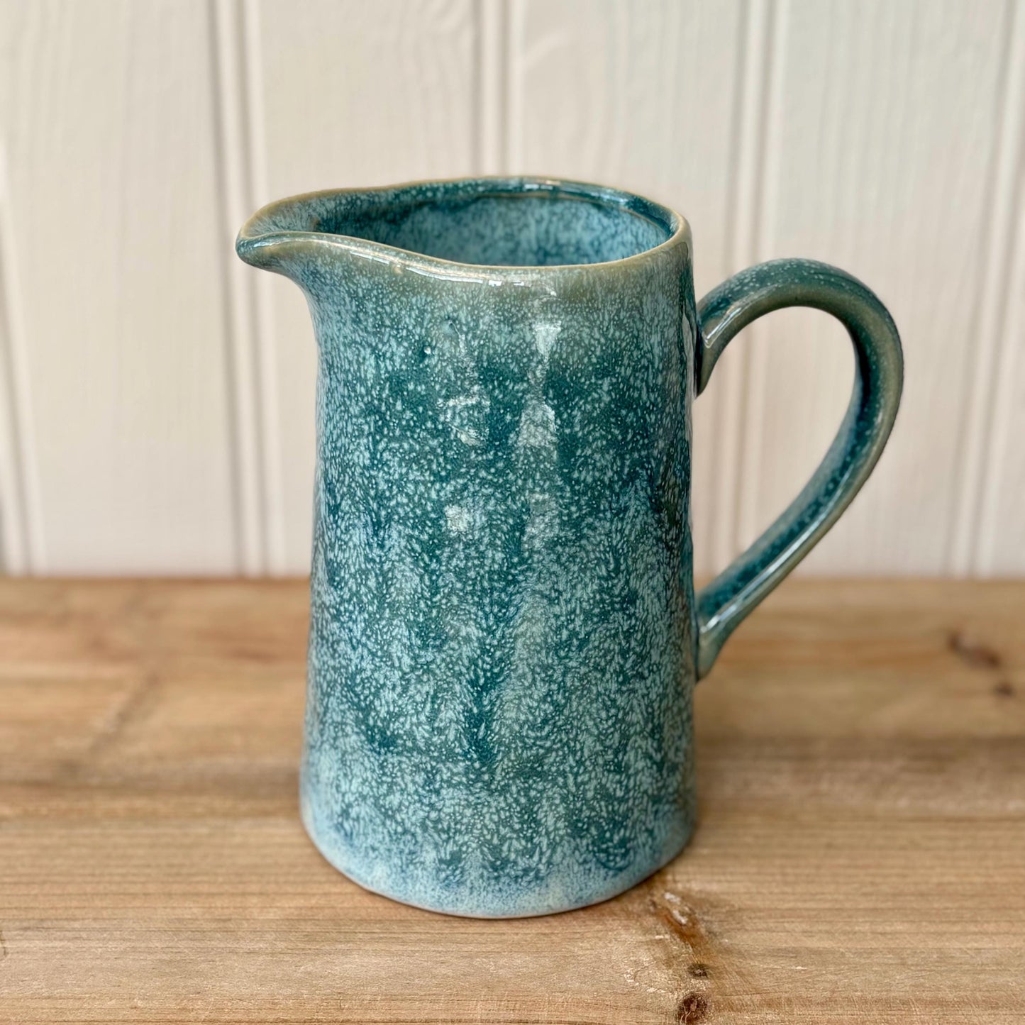Reactive Glaze Blue Jug Vase | Tall Ceramic Pitcher-Style Vase | Rustic Coastal Decor