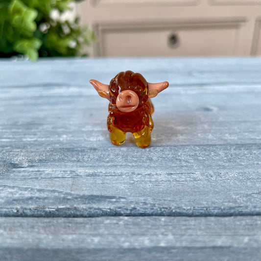 Miniature Glass Highland Cow Figurine Collectable Ornament
