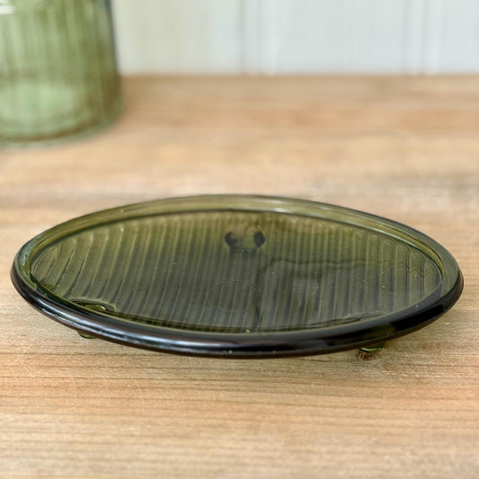 Green Ridged Glass Soap Dish | Decorative Bathroom Accessory