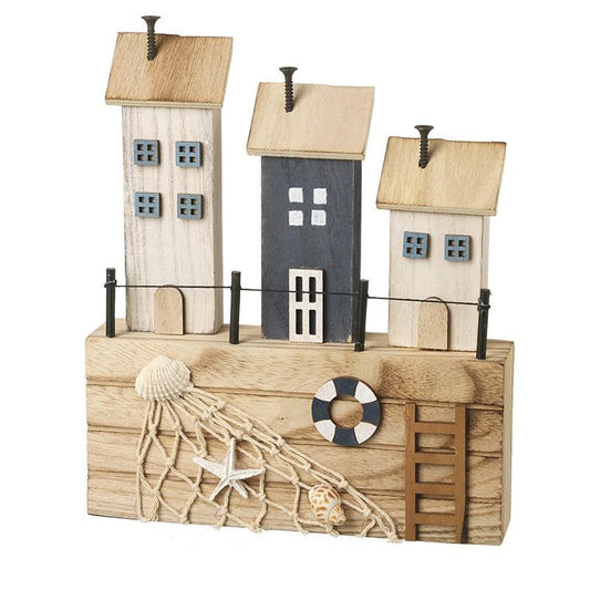 Wooden Seaside Houses Scene Ornament