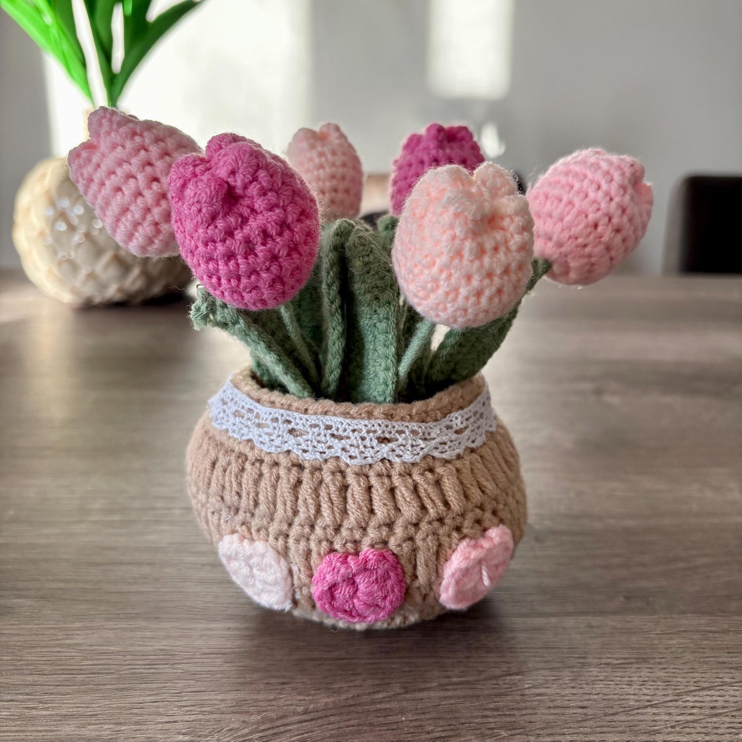 Pink Crochet Tulips in Flower Pot