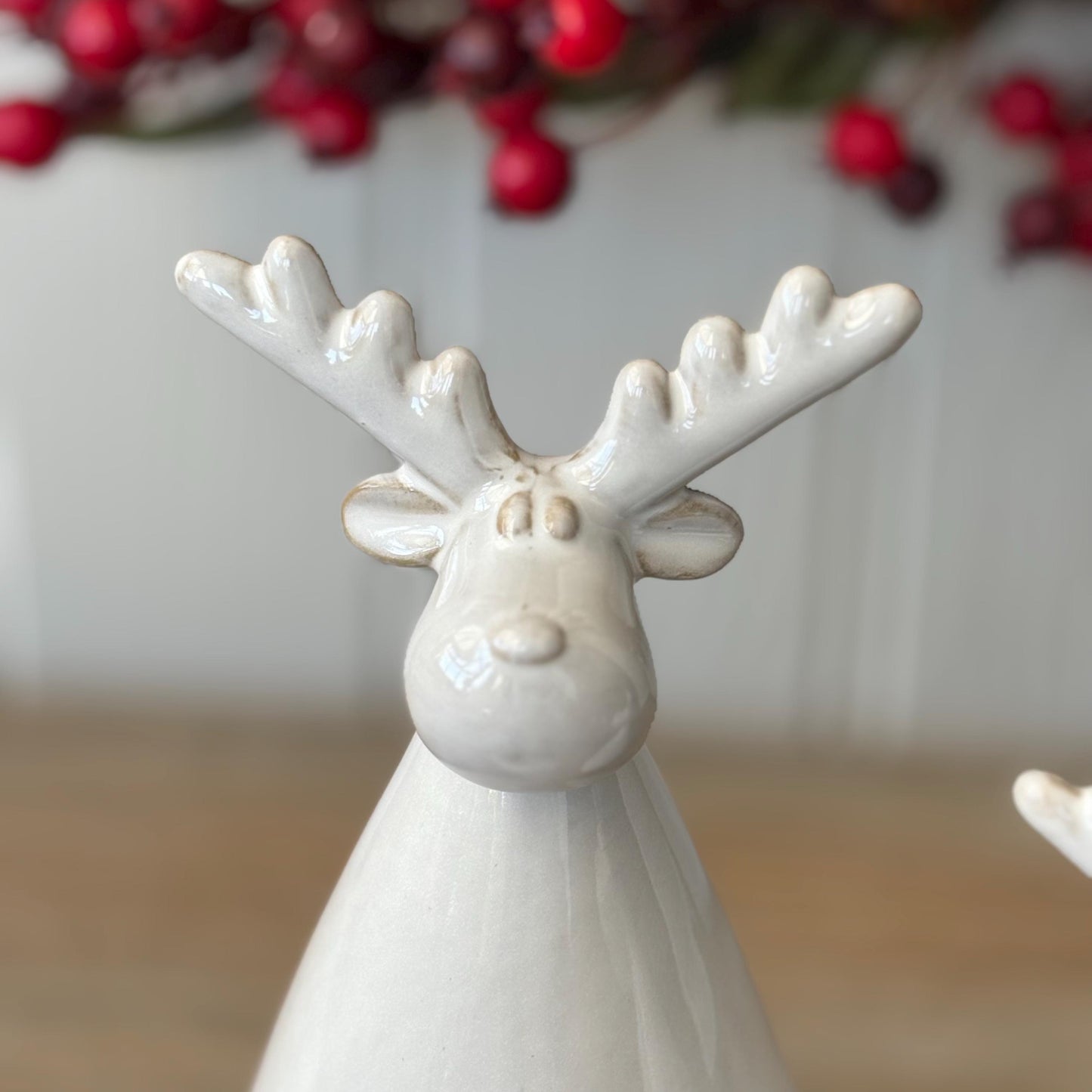 Ceramic Glazed Neutral Reindeer Ornaments | Minimalist Christmas Decor | Modern Festive Figurines