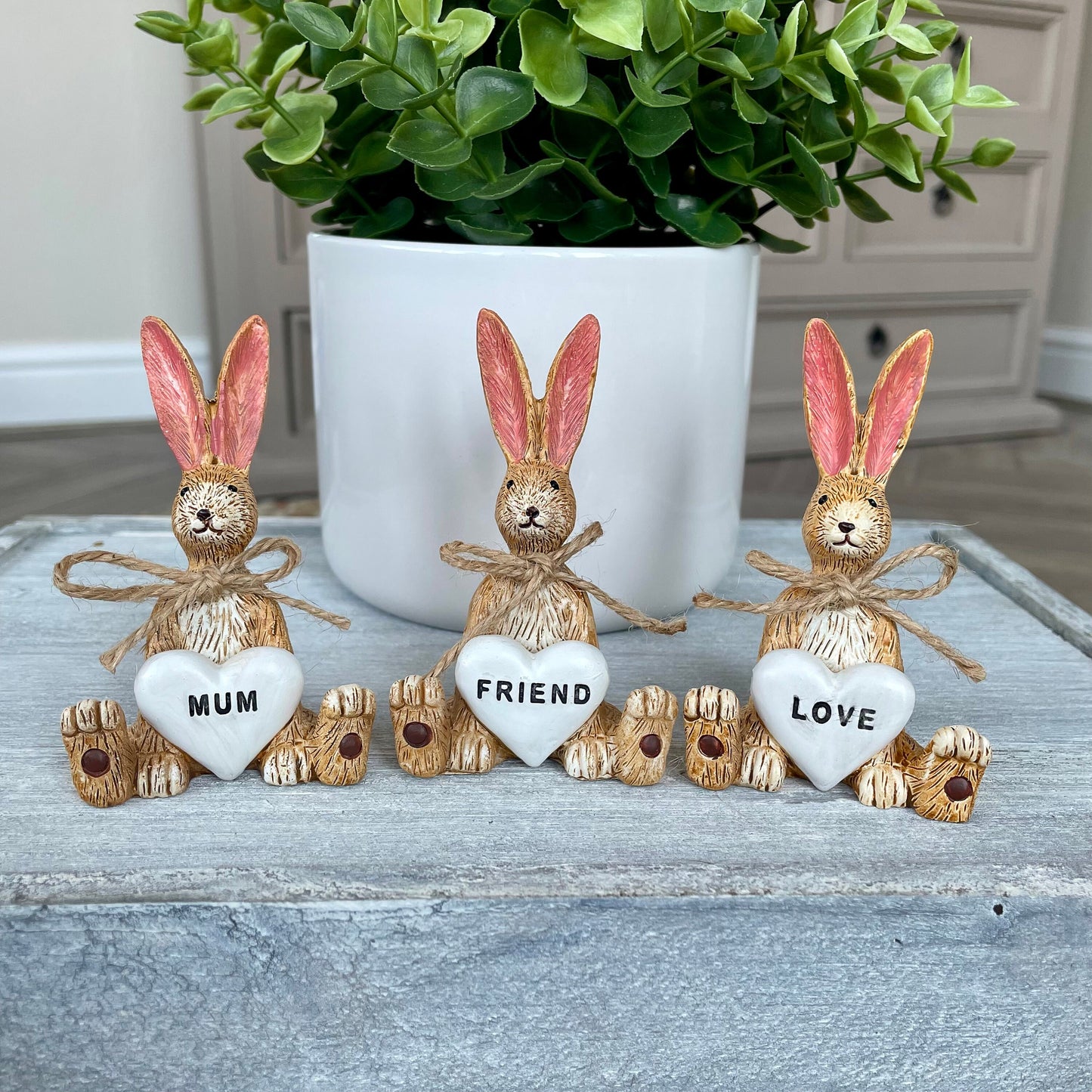 Sitting Rabbit Ornament With Heart | Mum, Friend, Love