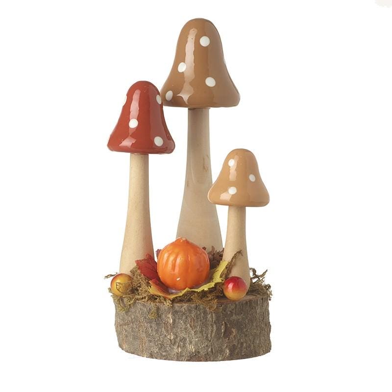 Autumn Woodland Mushroom Decoration | Mushroom Toadstool Ornament | Log Slice Mushroom Decor