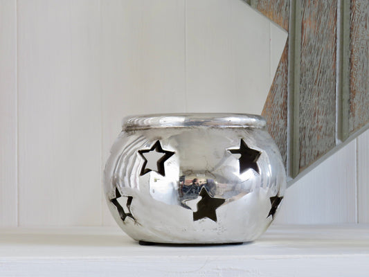 Silver Star Tea Light Holder Lantern