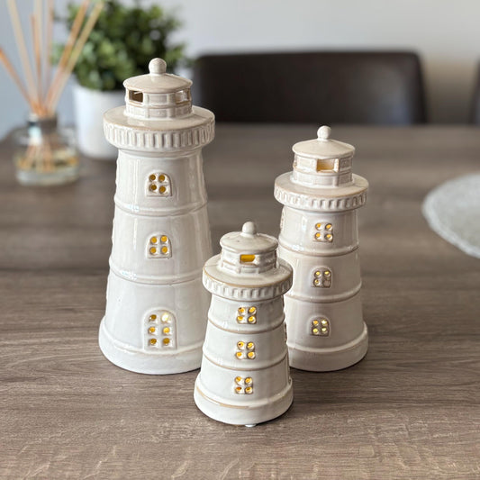 Glazed Ceramic LED Lighthouse Ornaments