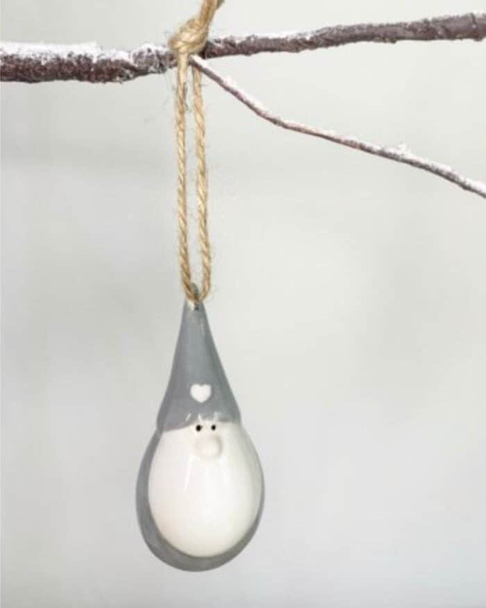 Set of Three Grey and White Ceramic Santa Gonk Christmas Baubles