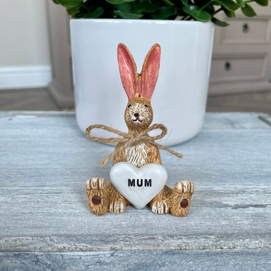 Sitting Rabbit Ornament With Heart | Mum, Friend, Love