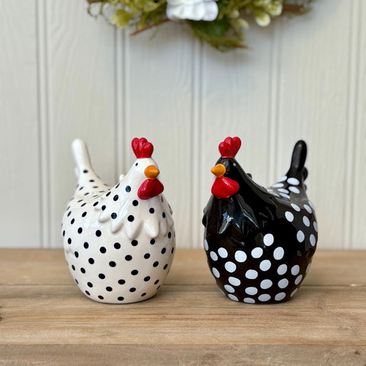 Ceramic Speckled Chicken Ornaments | Farmhouse Kitchen Decor | Rustic Hen Figurines