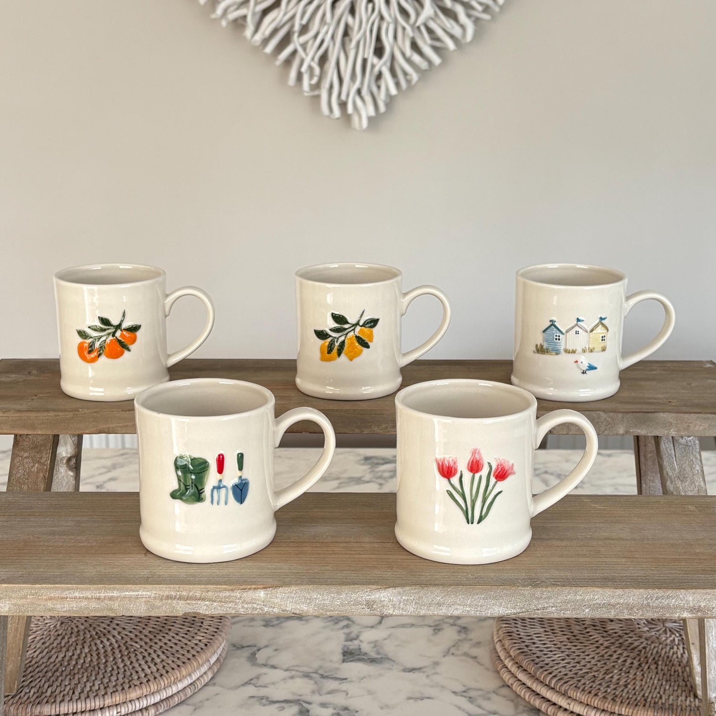 Embossed Stoneware Mugs