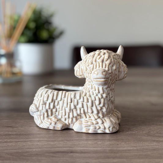 Ceramic Glazed Highland Cow Pot Ornament